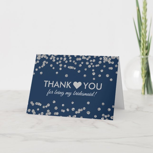 Thank You Silver Faux Glitter Confetti Navy Blue (Front)
