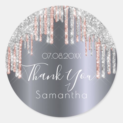 Thank You silver glitter rose gold baby shower Classic Round Sticker