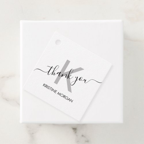 Thank you silver gray monogram script  favor tags