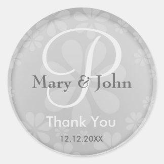 Thank You Silver Monogrammed Wedding Stickers