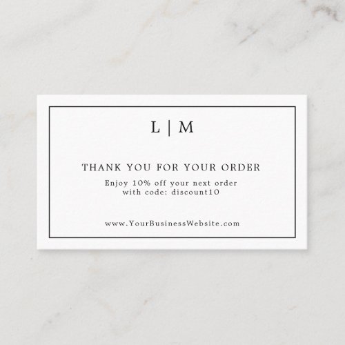 Thank You Simple Black and White Monogram Insert