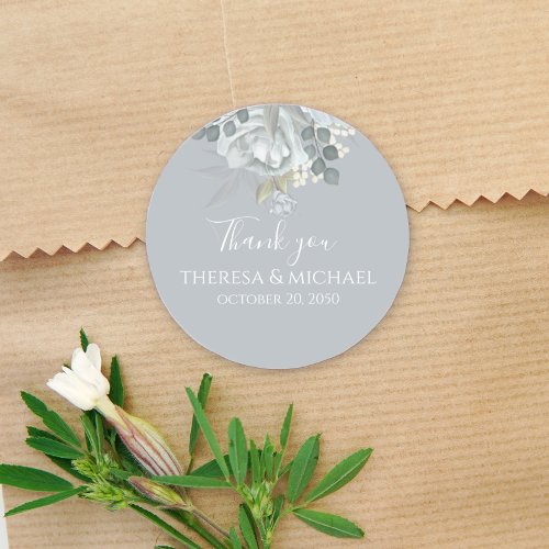 Thank You Simple Blue Floral Elegant Favor Classic Round Sticker