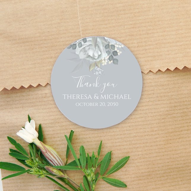 Thank You Simple Blue Floral Elegant Favor Classic Round Sticker (Creator Uploaded)