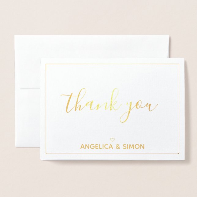 Thank You simple calligraphy Personalised Gold Foil Card (Front With Envelope)