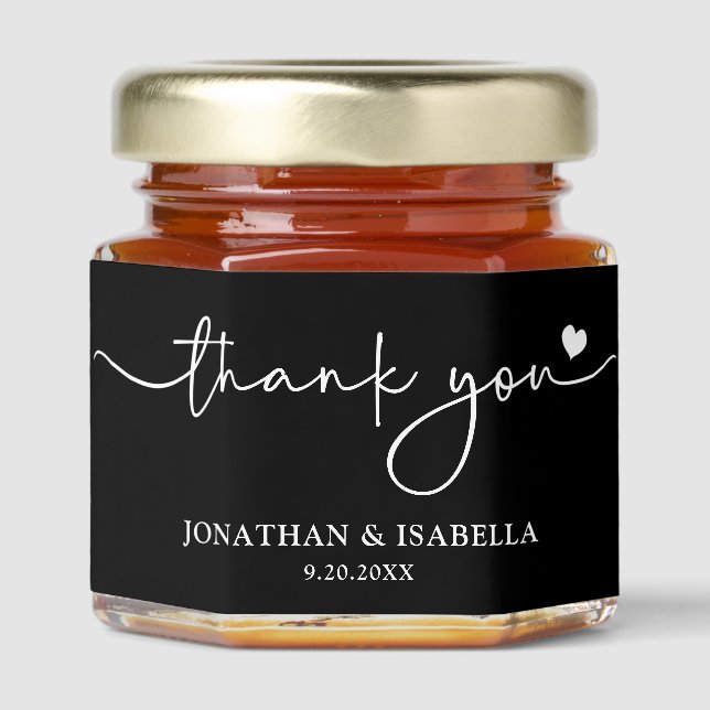 Thank You Simple Elegant Script Wedding Favor  Honey Jar Favors (Front)