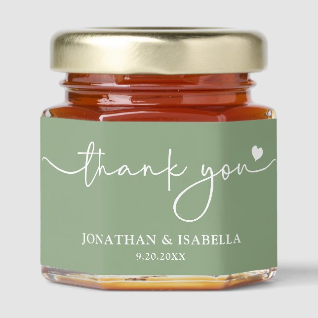 Thank You Simple Elegant Script Wedding Favor  Honey Jar Favors (Front)