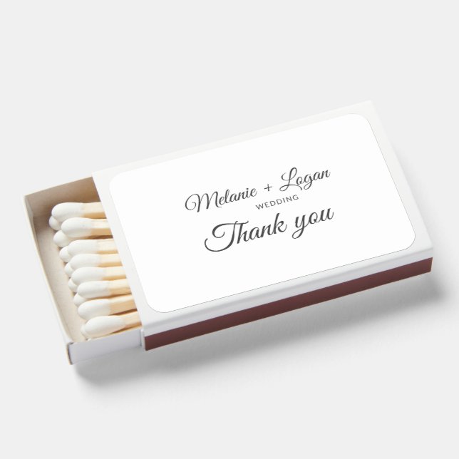 Thank You Simple Elegant Script Wedding Matchboxes (Front Open)