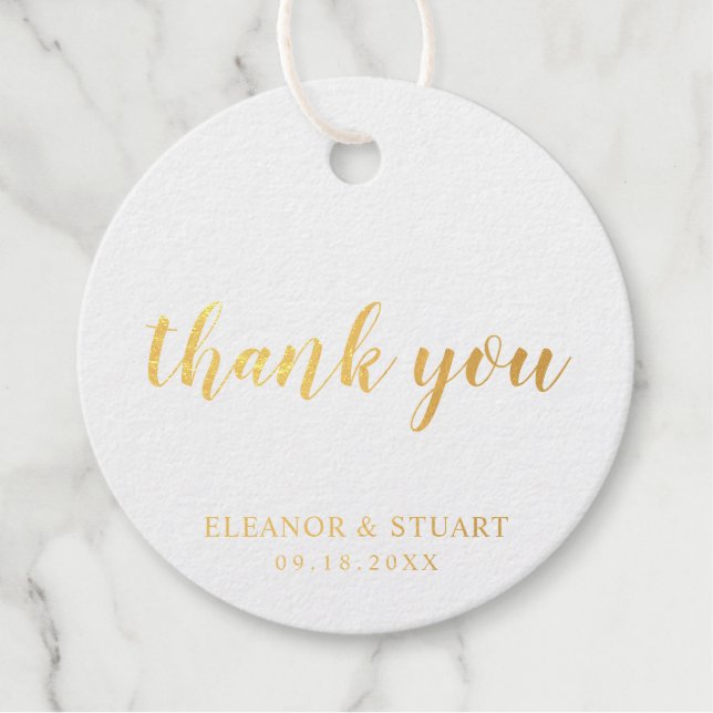 Thank You Simple Gold Foil Wedding Favor Tags (Front)