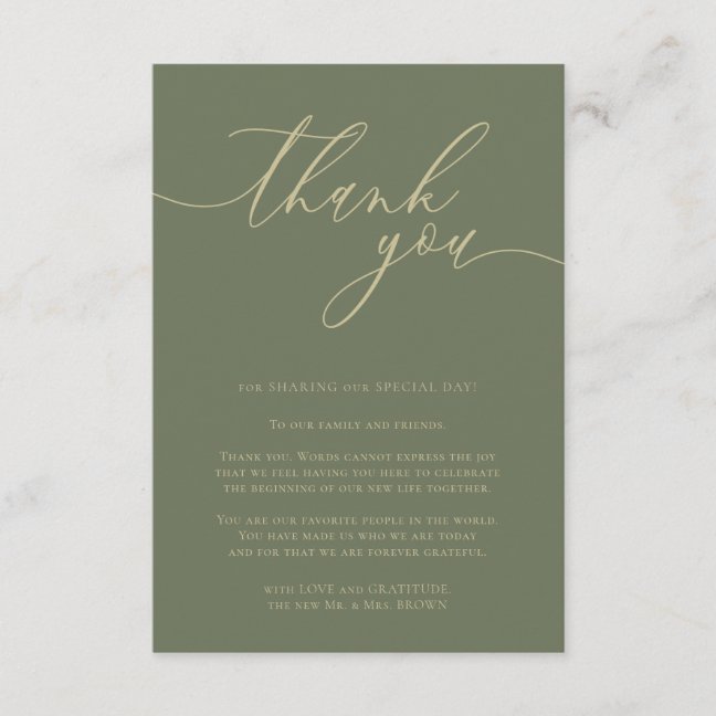 Thank you simple Gold Sage green Enclosure Card