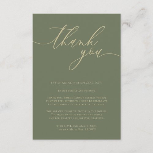 Thank you simple Gold Sage green Enclosure Card