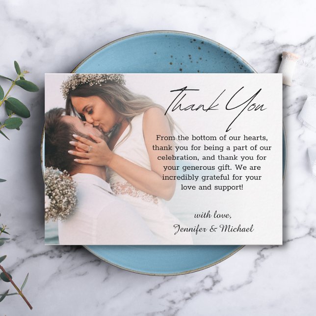 thank you simple handwriting wedding faded photo note card (Creator Uploaded)