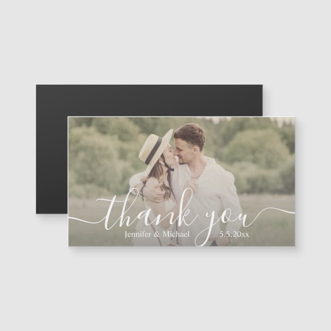 thank you simple handwriting wedding photo magnet (Front/Back)