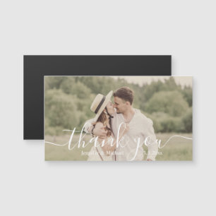 thank you simple handwriting wedding photo magnet