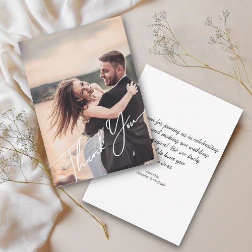 thank you simple handwriting wedding photo   note card