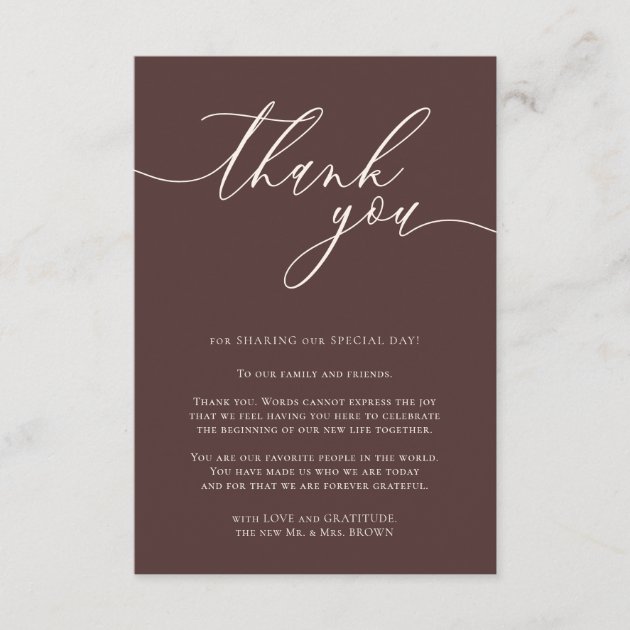 Thank you simple minimalist Chocolate Brown Enclosure Card