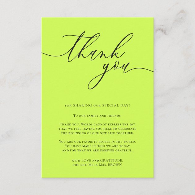 Thank you simple minimalist Cyber Lime Jet Black Enclosure Card
