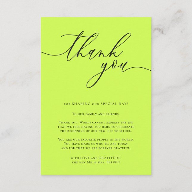 Thank you simple minimalist Cyber Lime Jet Black Enclosure Card (Front)