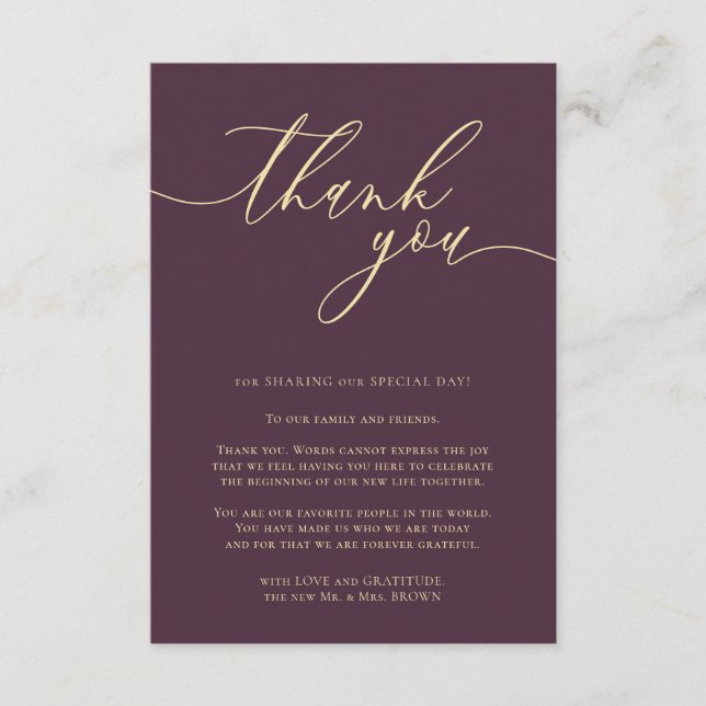 Thank you simple minimalist Midnight Fig Enclosure Card (Front)
