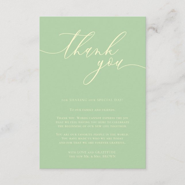 Thank you simple minimalist Pistachio & Cream Enclosure Card (Front)