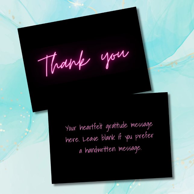 Thank You Simple Modern Black Pink Neon Script Card (Creator Uploaded)