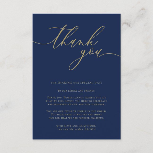 Thank you simple navy gold wedding enclosure card