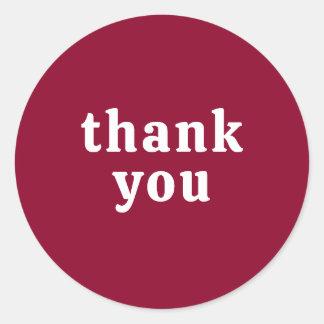 Thank You Simple Retro Font Wedding Berry Red Classic Round Sticker