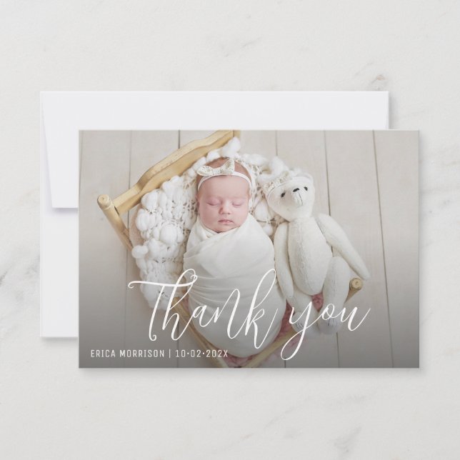 THANK YOU simple script birth announcement (Front)