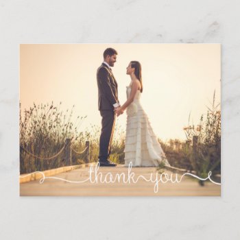 Thank You  Simple Script Wedding Postcard by NoteworthyPrintables at Zazzle