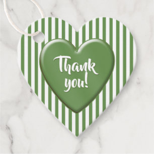 Thank You Simple Stripes Pattern Green/White Heart Favor Tags