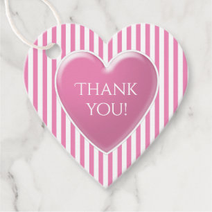 Thank You Simple Stripes Pattern Pink/White Heart Favor Tags
