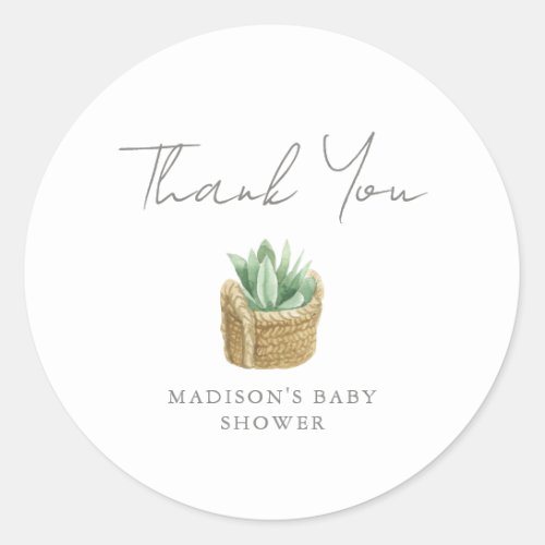 Thank You Simple Succulent Baby Shower Classic Round Sticker