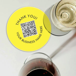 Thank You Simple Yellow Black Website QR Code Coaster