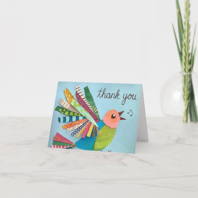 Thank You Singing Collage Bird Card (Front)
