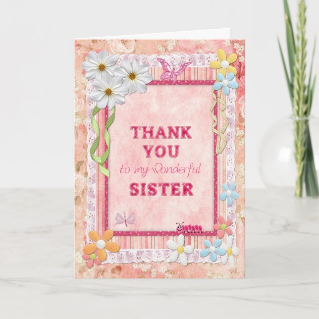 Thank you sister, flowers craft card (Front)