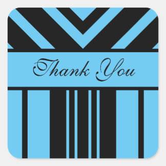 Thank You Sky Blue and Black Stripes Chevrons Square Sticker
