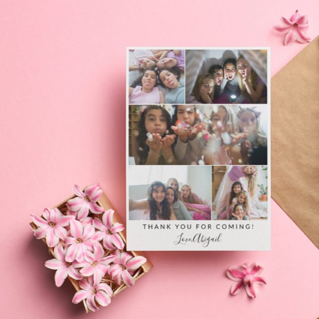 Thank You Sleepover Girl's Party Photo Collage Card (Creator Uploaded)