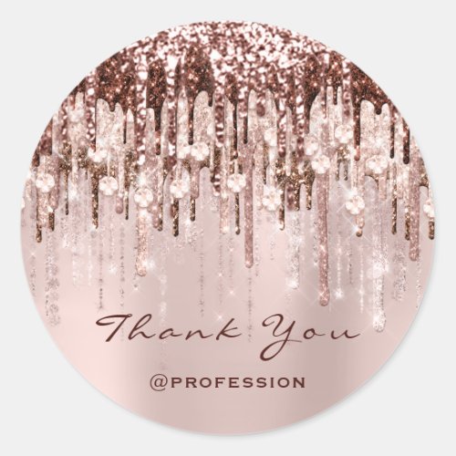 Thank You Small Business Drips Rose Drips Glitter Classic Round Sticker