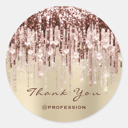 Thank You Small Business Drips Rose Ivory Glitter Classic Round Sticker