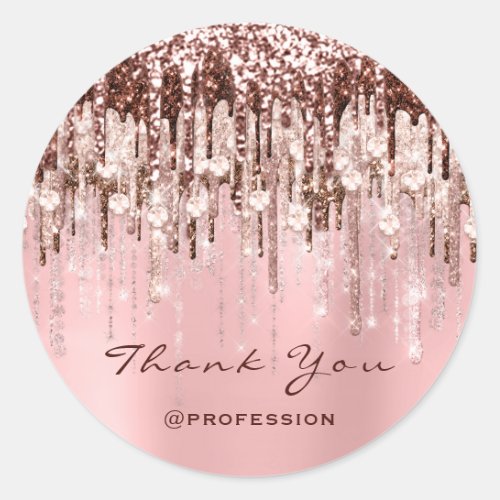Thank You Small Business Drips Rose Pink Glitter Classic Round Sticker