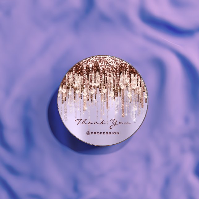 Thank You Small Business Drips Rose Purple Glitter Classic Round Sticker (Thank You Small Business Drips Rose Purple Glitter Classic Round Sticker)