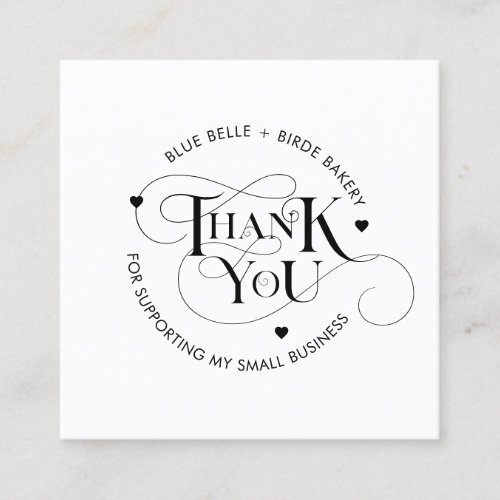 Thank You Small Business Heart Vintage Typography  Square Business Card