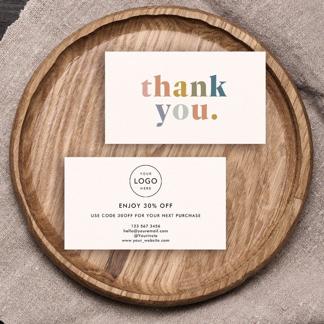 Thank you! Small Business Logo Modern Pastels Discount Card ( Modern pastels say thank you besides your small business company logo)
