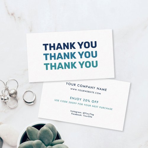 Thank you Small Business Modern Blue Ombre Discount Card