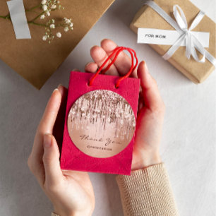 Thank You Small Business Online Drips Rose Gold Classic Round Sticker