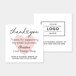 Thank You Small Business Pink Heart Logo Square Business Card