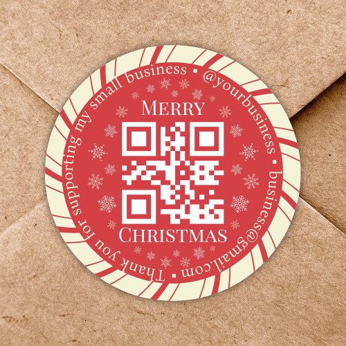 thank you small business qr code christmas red  classic round sticker