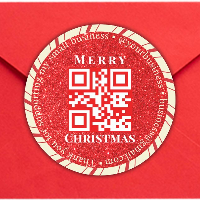 thank you small business qr code holiday red  classic round sticker (Creator Uploaded)