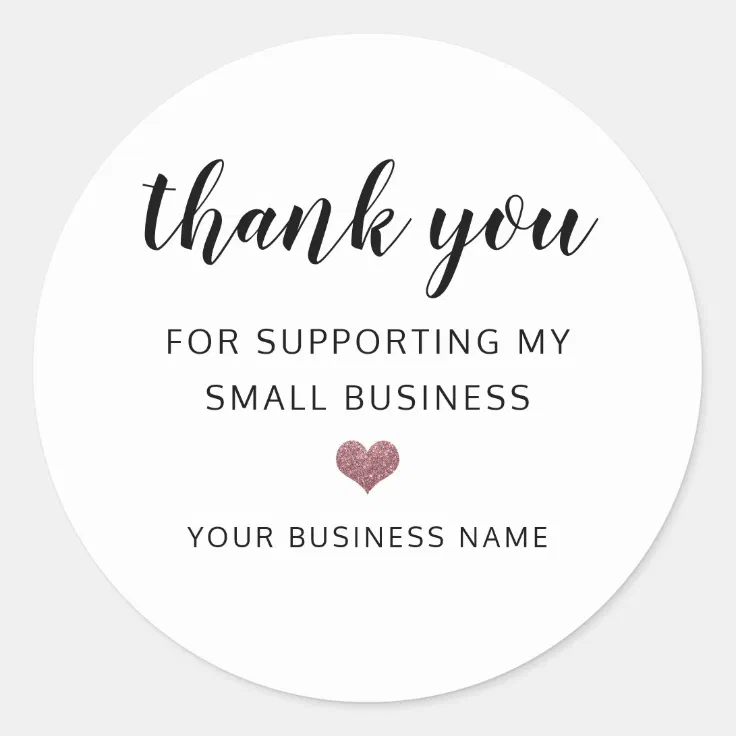 thank you small business rose gold glitter heart classic round sticker ...