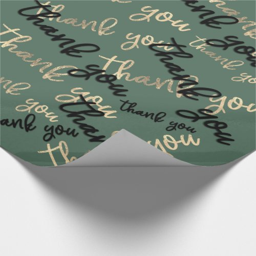 Thank You Smoky Green Gold Caligraphy Favor  Wrapping Paper