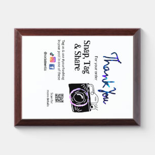 Thank you snap tag share media camera add socials award plaque